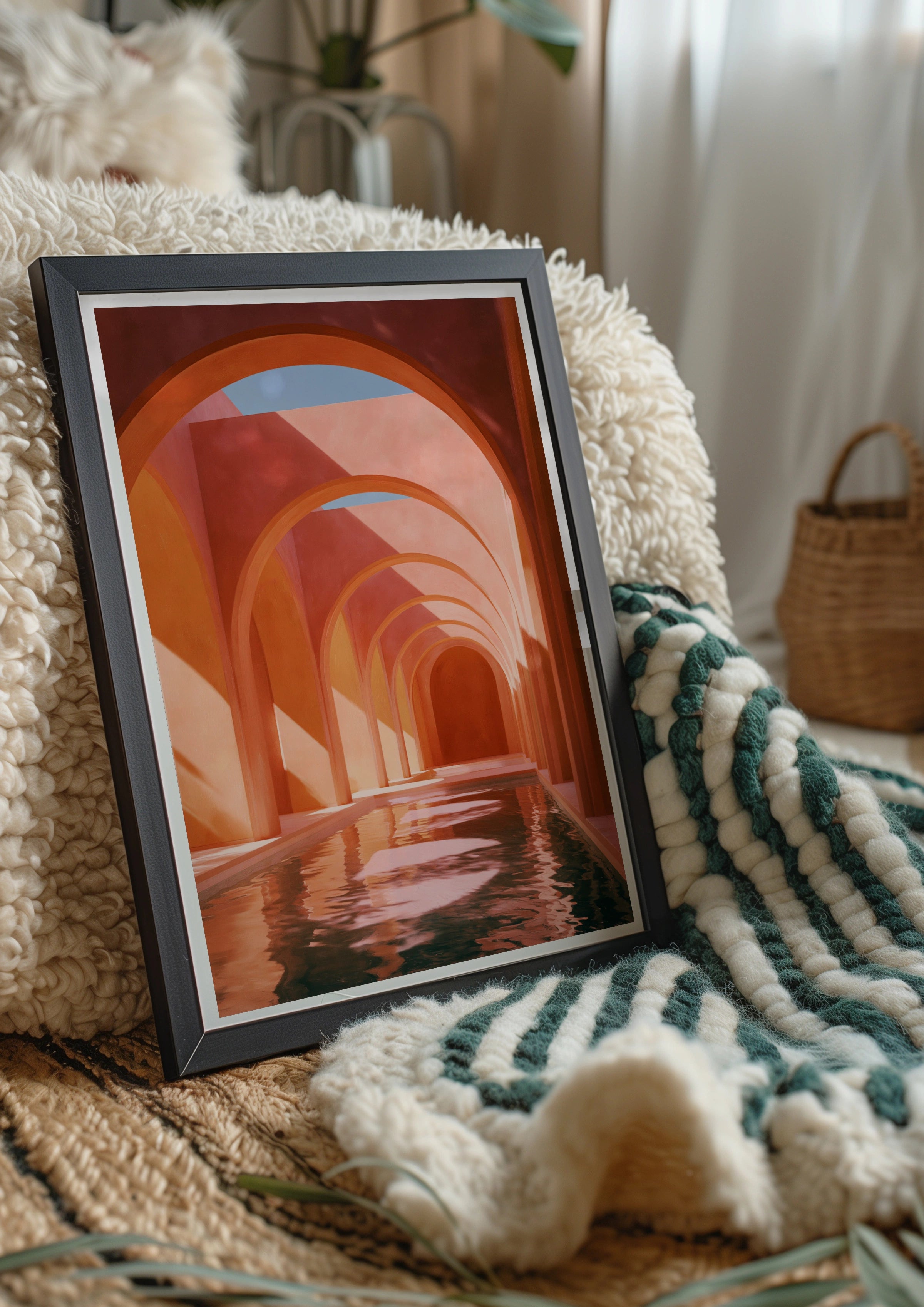 Terracotta Arch Corridor Wall Art Poster, Moroccan Architecture Print