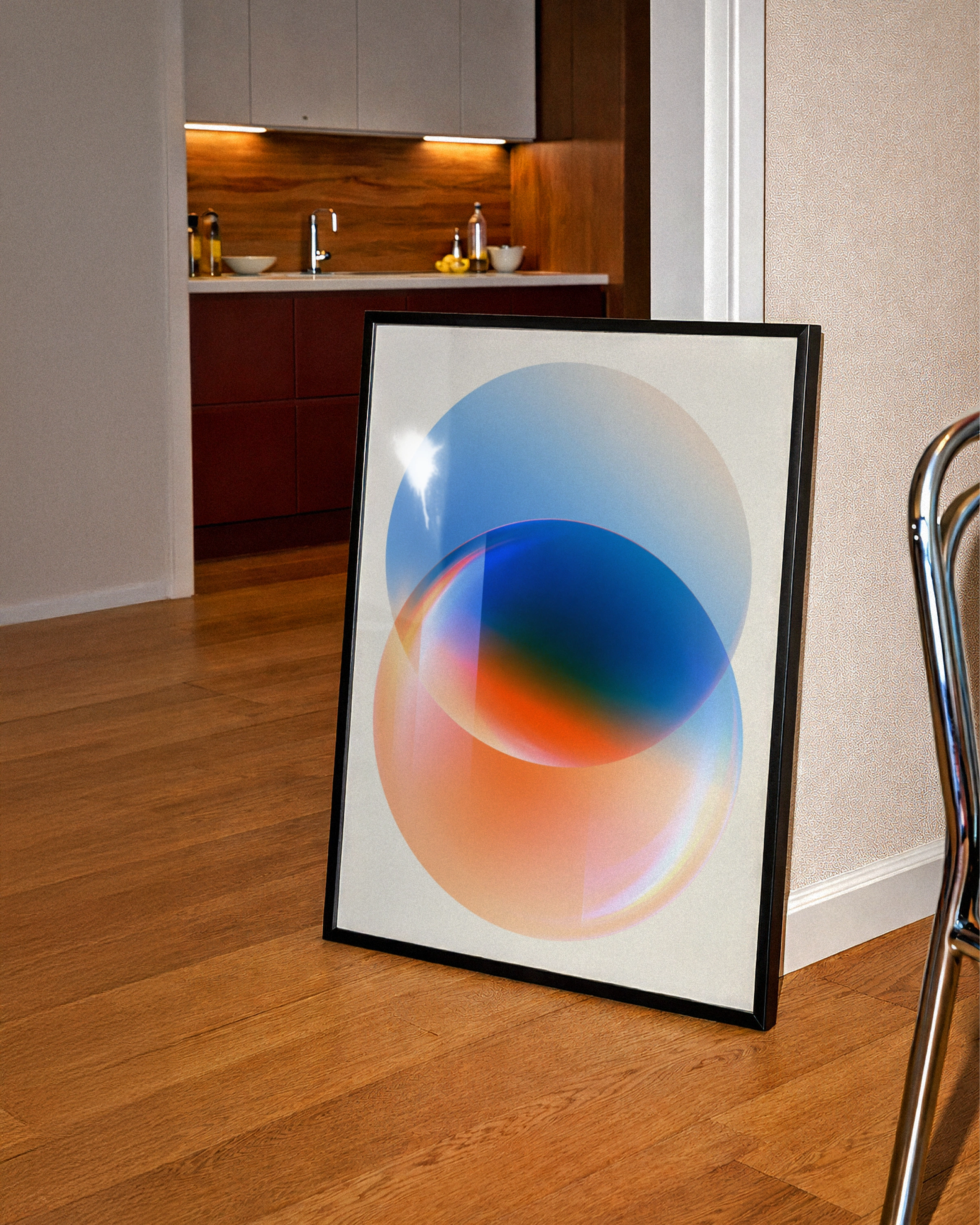 Abstract Geometric Circles Poster, Blue Red Gradient Wall Art, Modern Print