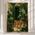 Tiger in Greenhouse Poster, Tropical Botanical Wall Art, Jungle Print