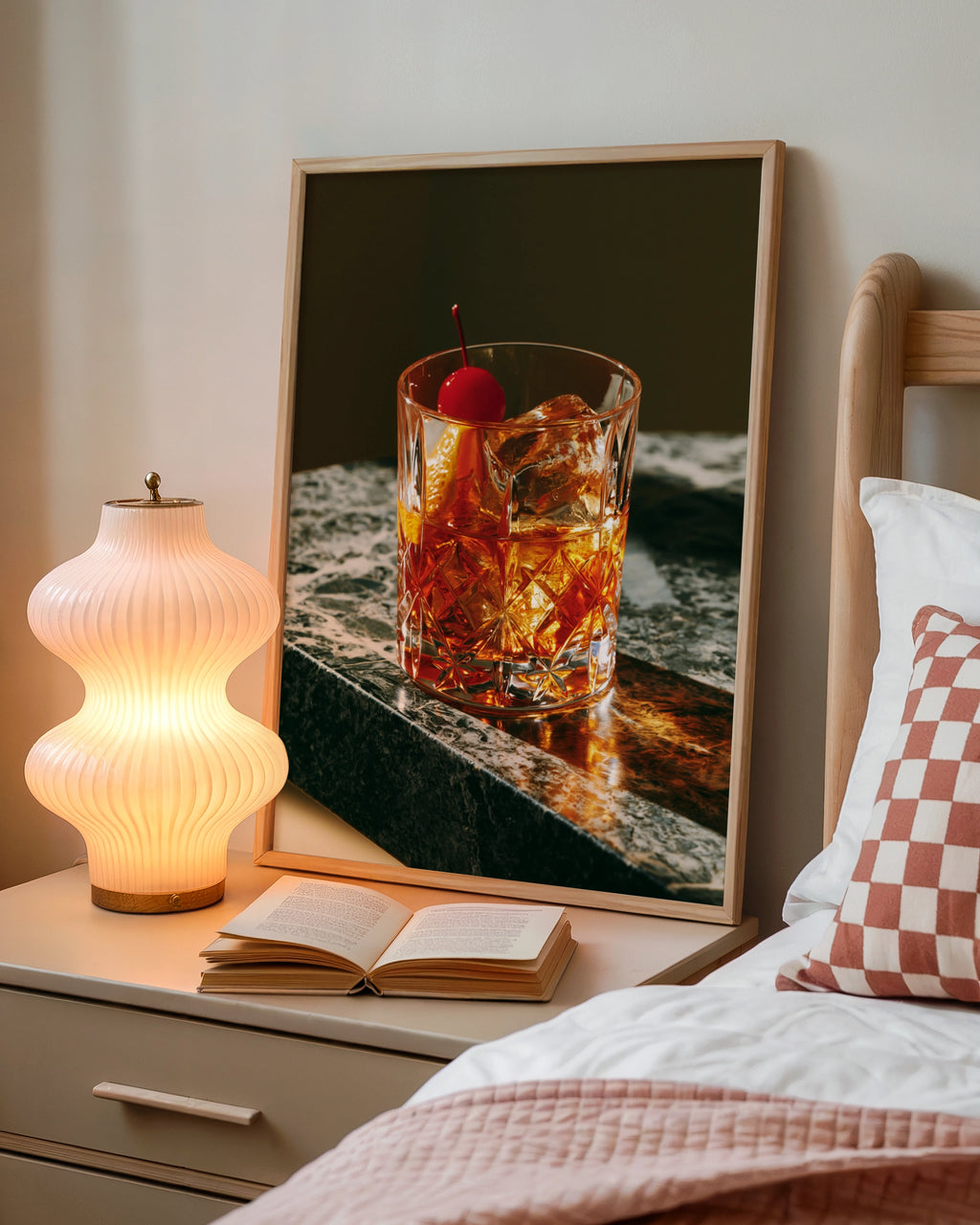 Old Fashioned Cocktail Poster, Whisky Bar Wall Art, Marble, Moody Print
