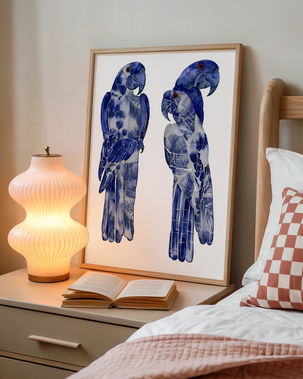 Blue Macaw Parrot Pair Poster, Indigo Tropical Bird Wall Art Print