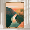 Canyon Sunset River Poster, Boho Landscape Wall Art, Terracotta Print