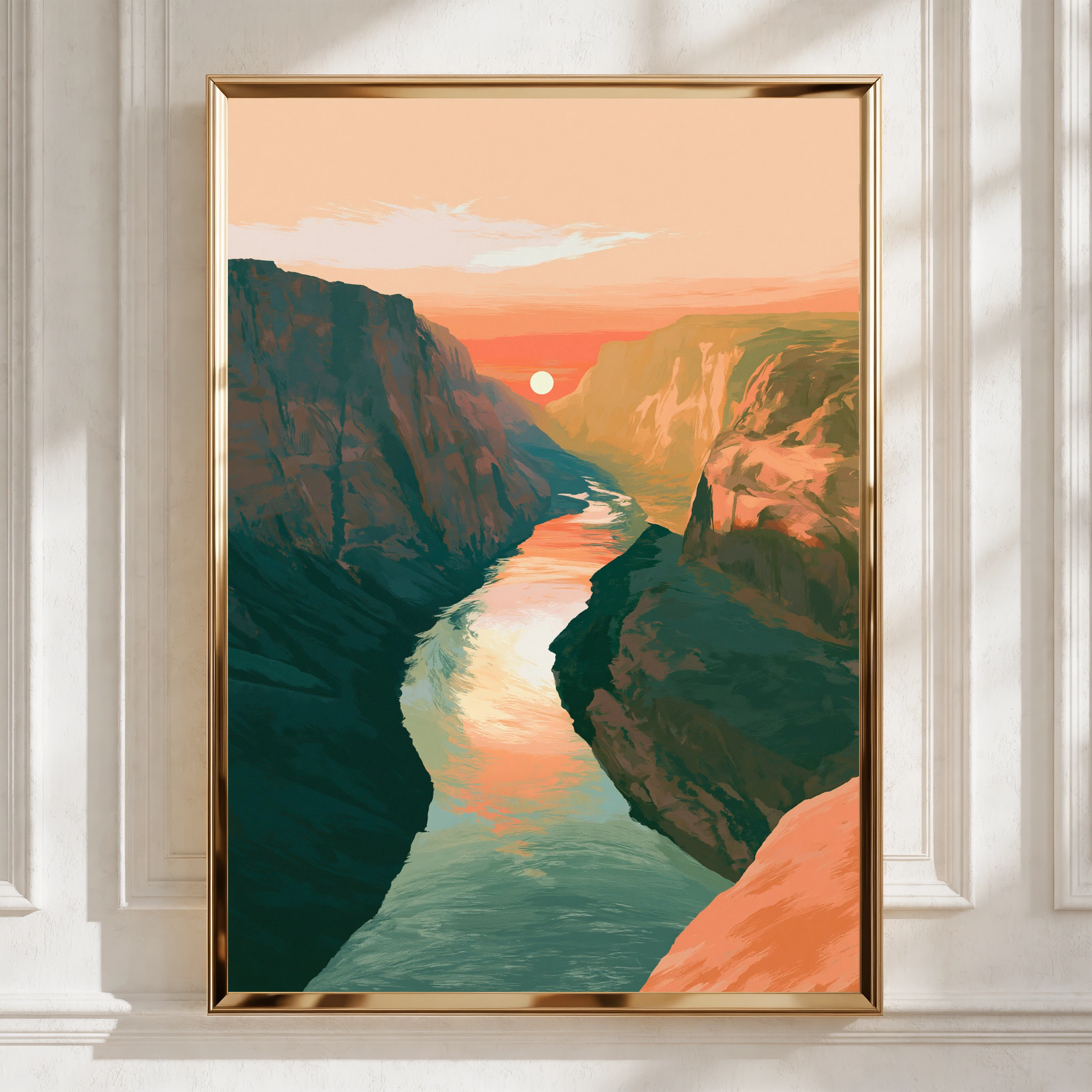 Canyon Sunset River Poster, Boho Landscape Wall Art, Terracotta Print