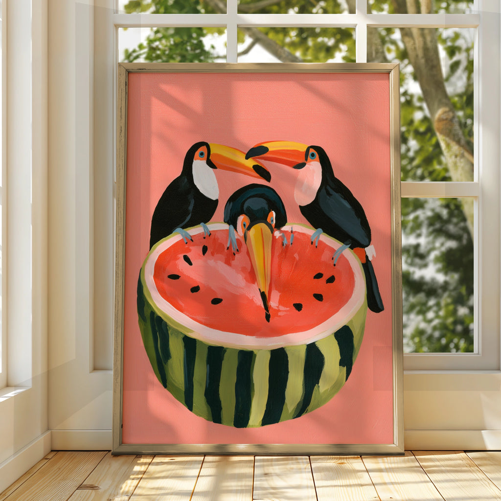 Toucans Watermelon Poster, Tropical Bird Wall Art, Bold Colourful Print