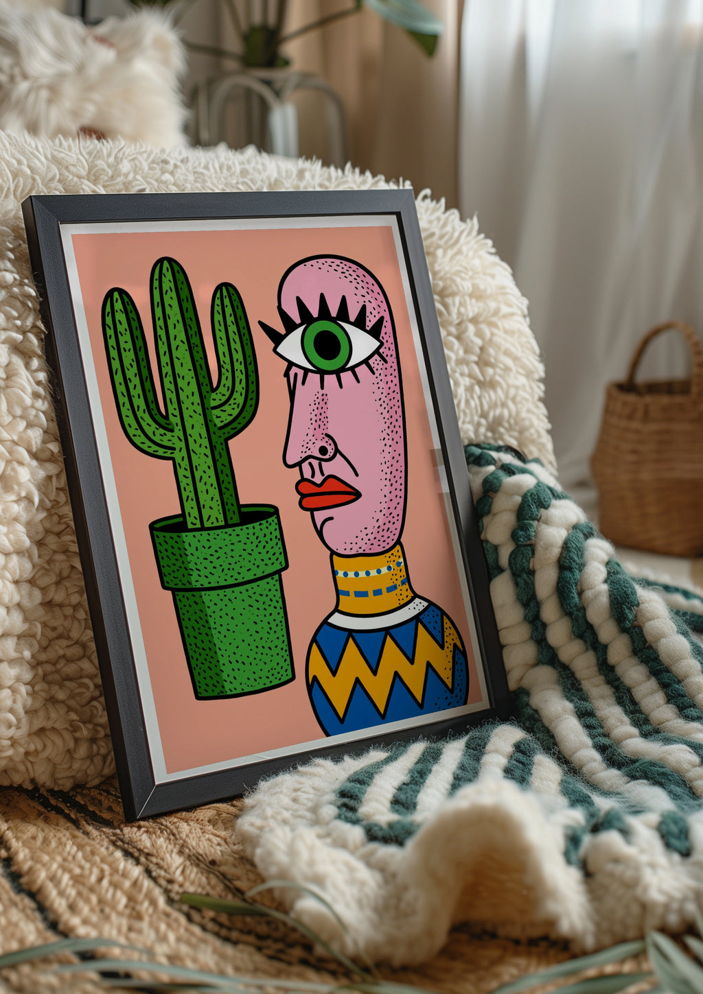Cyclops Cactus Vase Wall Art Poster, Bold Surreal Illustration Print