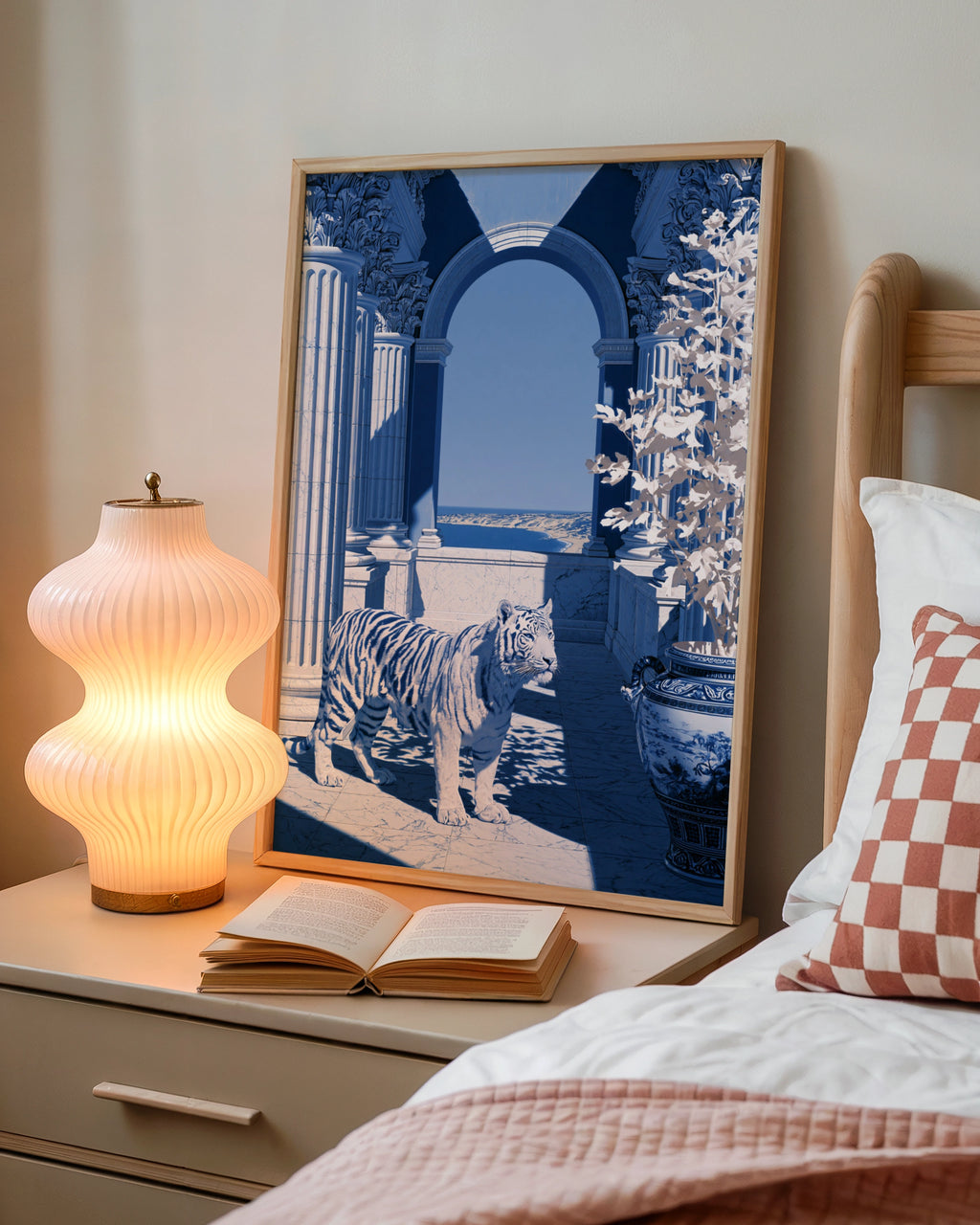 Tiger Classical Hall Poster, Porcelain Blue Architecture Wall Art Print