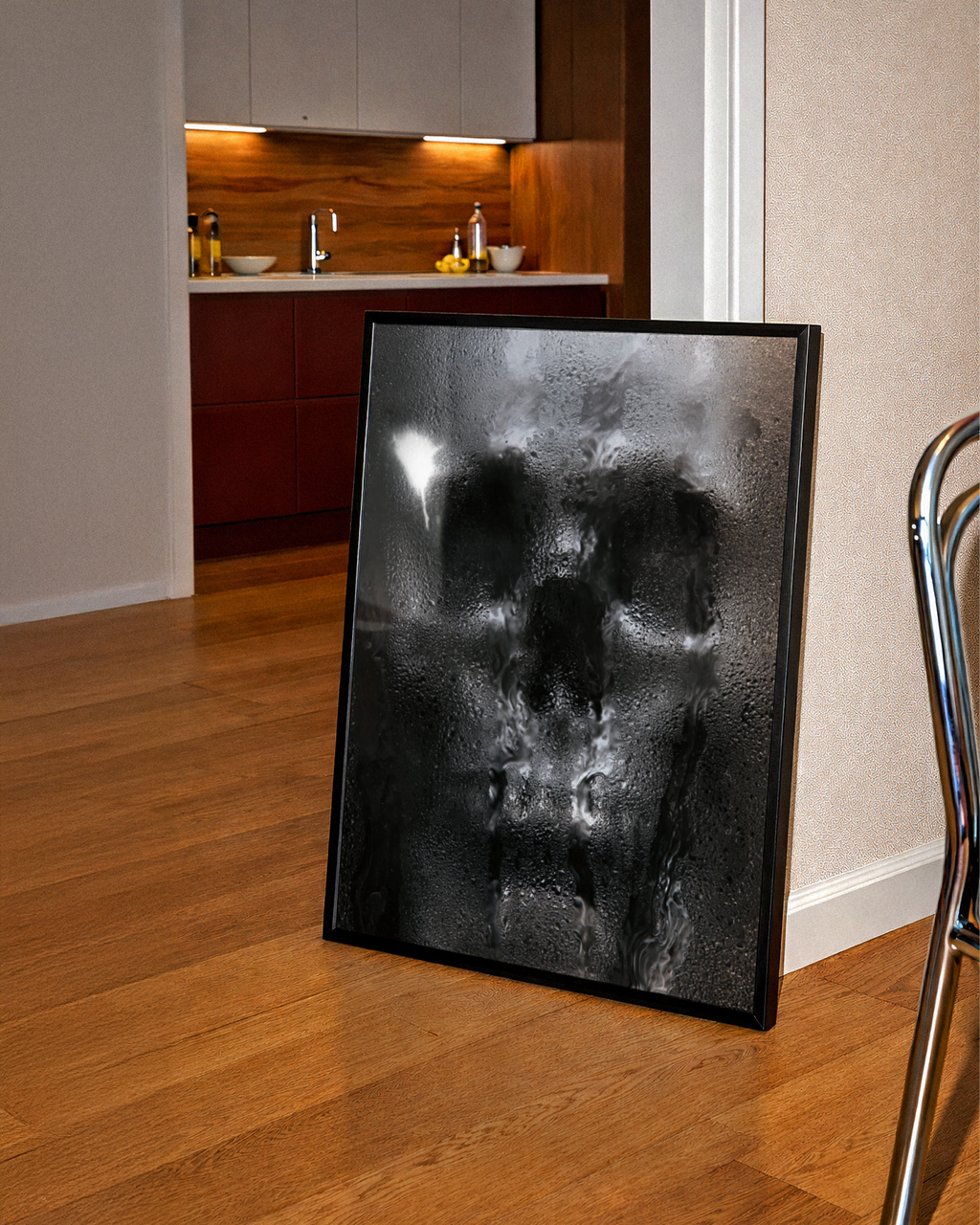 Skull Through Wet Glass Poster, Dark Gothic Wall Art, Moody Monochrome Print