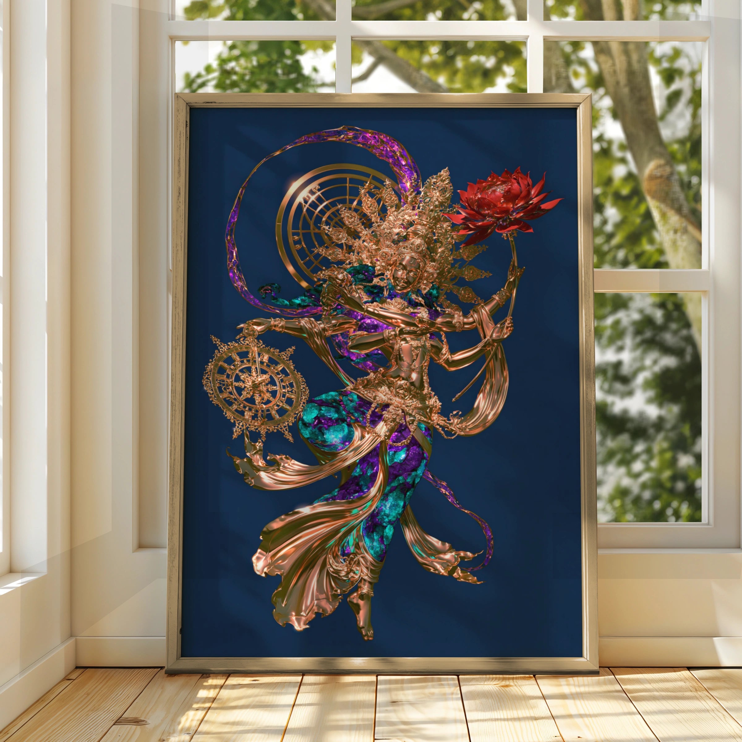 Dancing Shiva Poster, Hindu God Wall Art, Gold Cosmic Print, Spiritual Decor