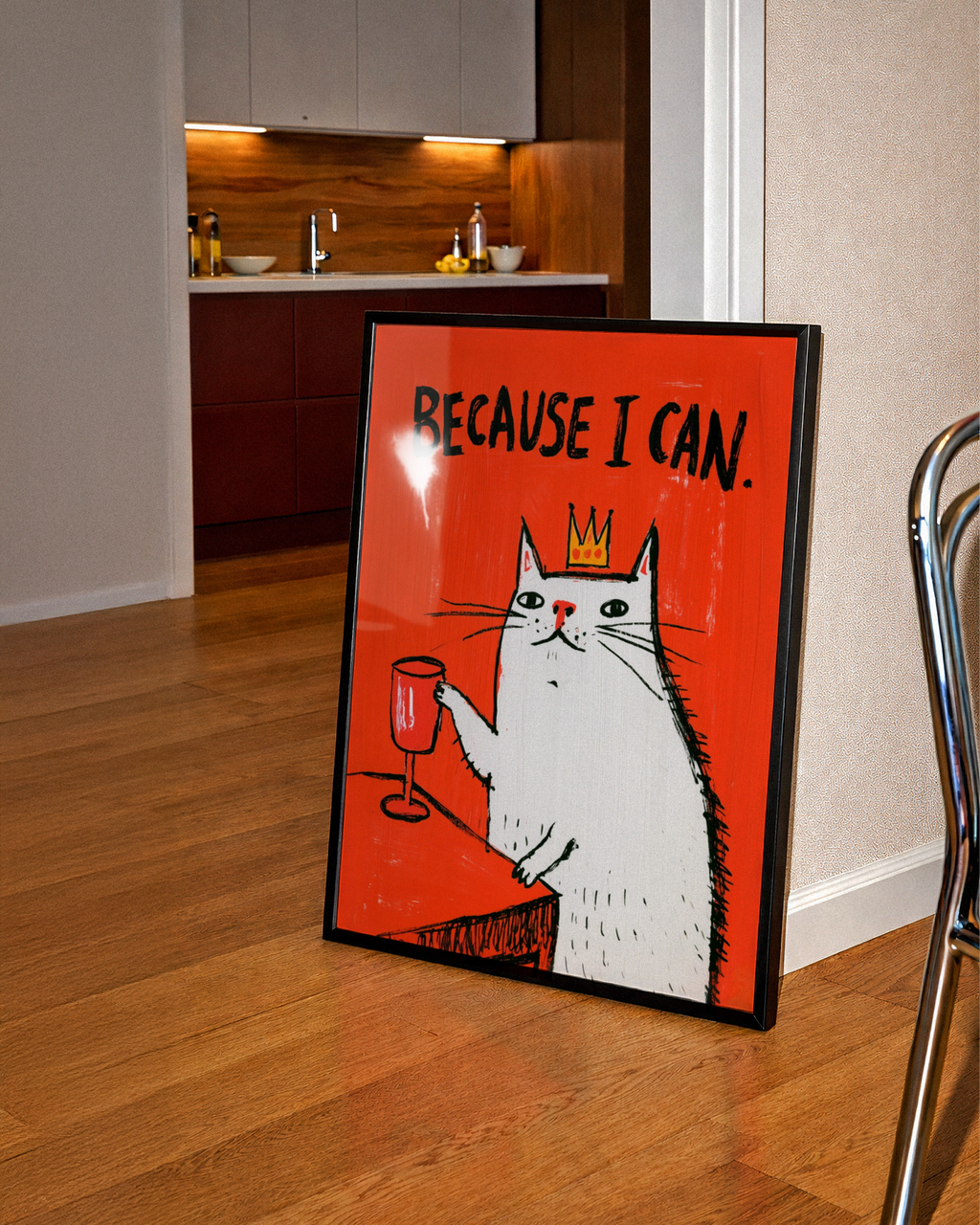 Because I Can Cat Poster, Funny Cat Wall Art, Bold Red Illustration Print