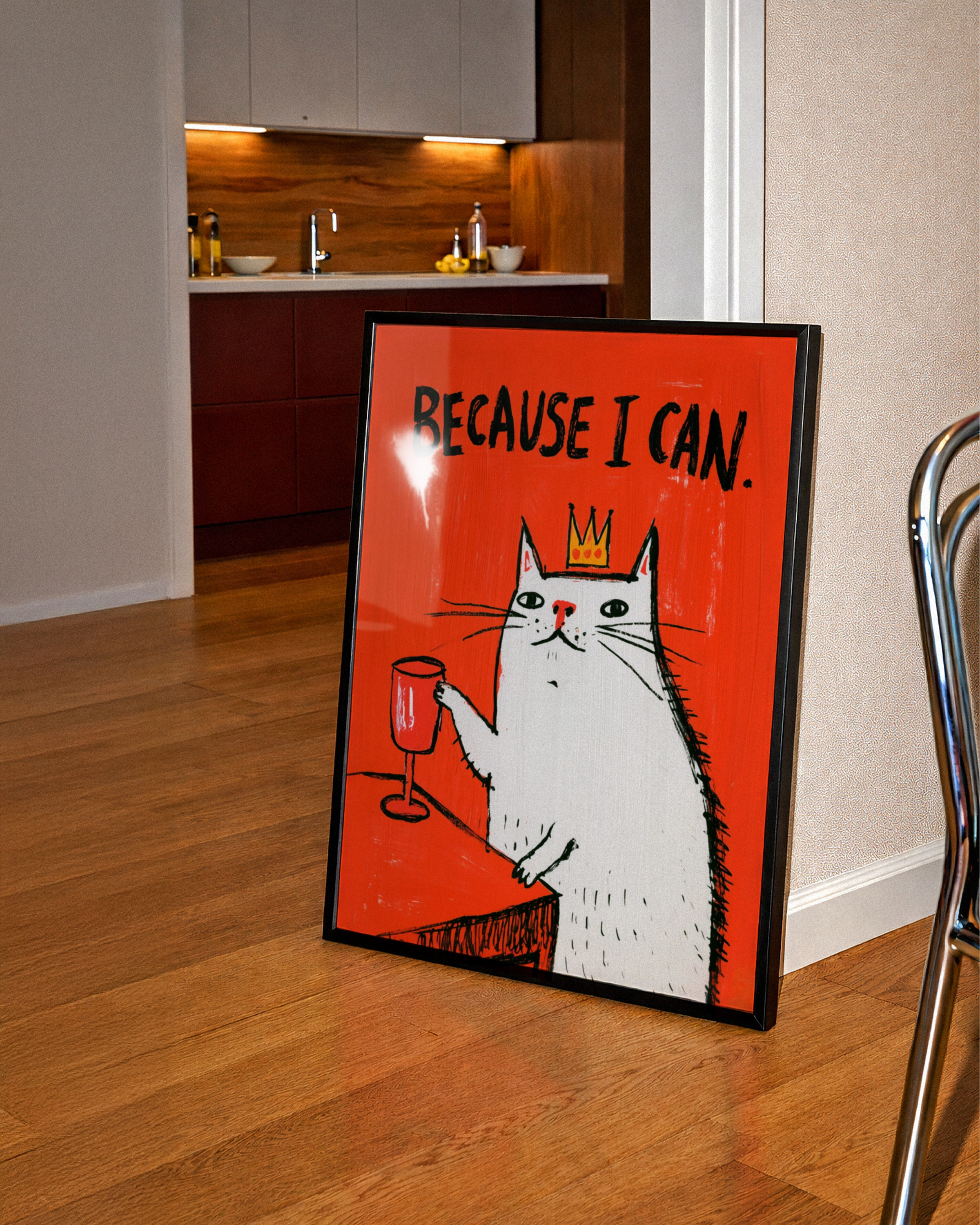 Because I Can Cat Poster, Funny Cat Wall Art, Bold Red Illustration Print