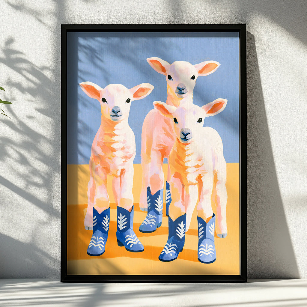 Lambs in Cowboy Boots Poster, Funny Sheep Wall Art, Quirky Animal Print