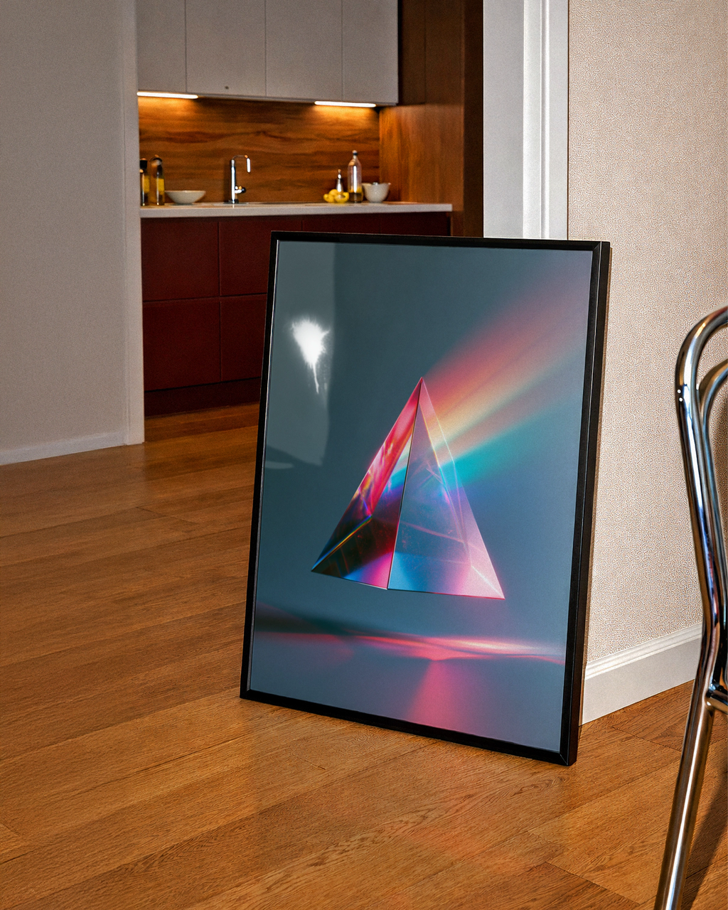 Prism Light Crystal Pyramid Poster, Rainbow Refraction Wall Art, Modern Abstract Print