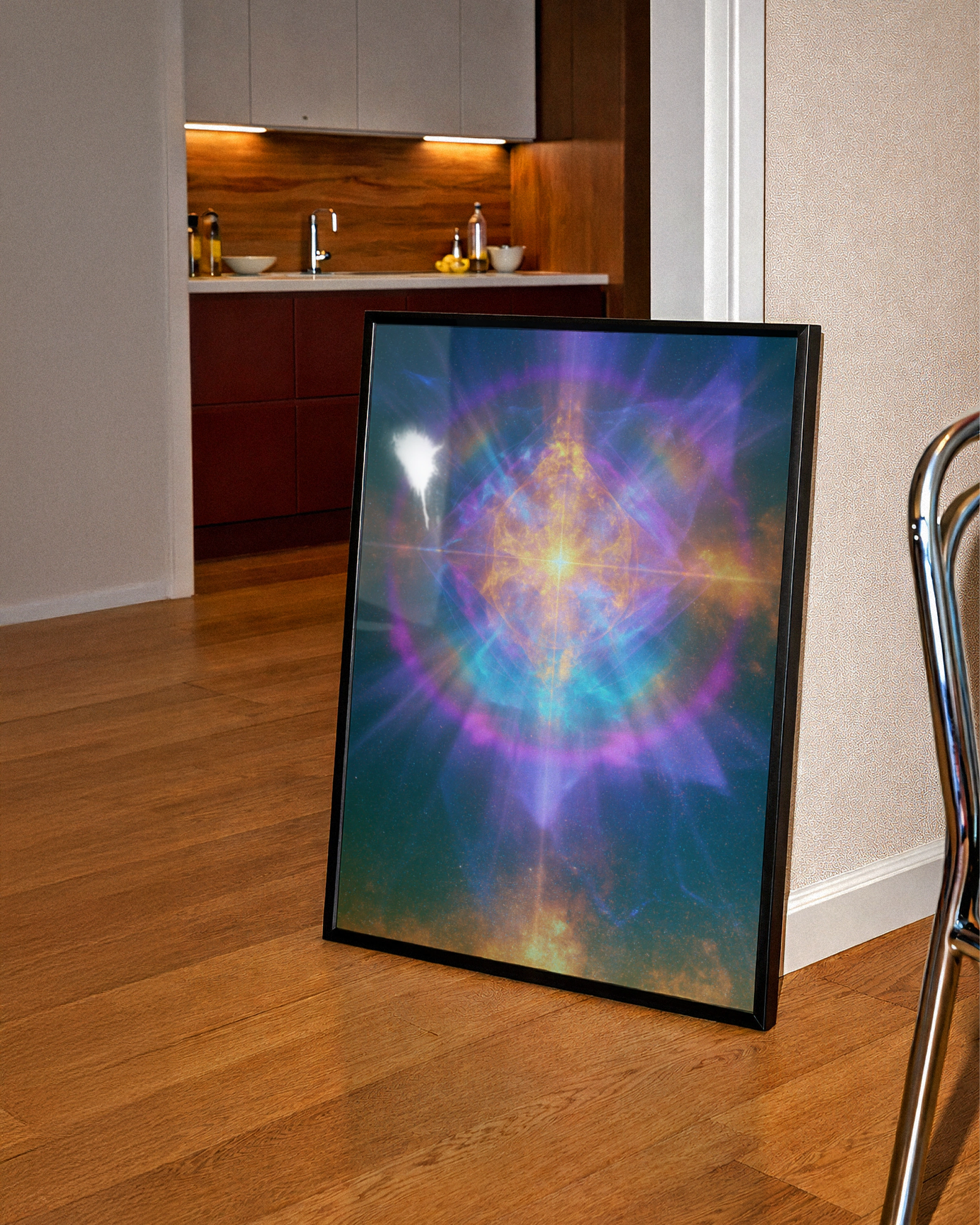 Spiritual Ray Cosmic Light Poster, Sacred Geometry Wall Art, Mystic Space Print