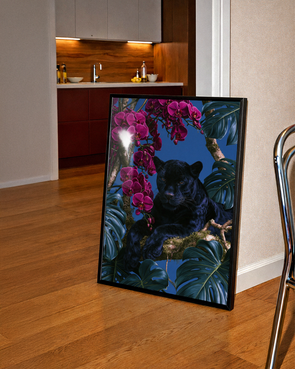 Black Panther Orchids Monstera Poster, Tropical Jungle Wall Art Print