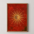 Vintage Tarot Sun Face Poster, Gold Celestial Wall Art, Red Occult Print