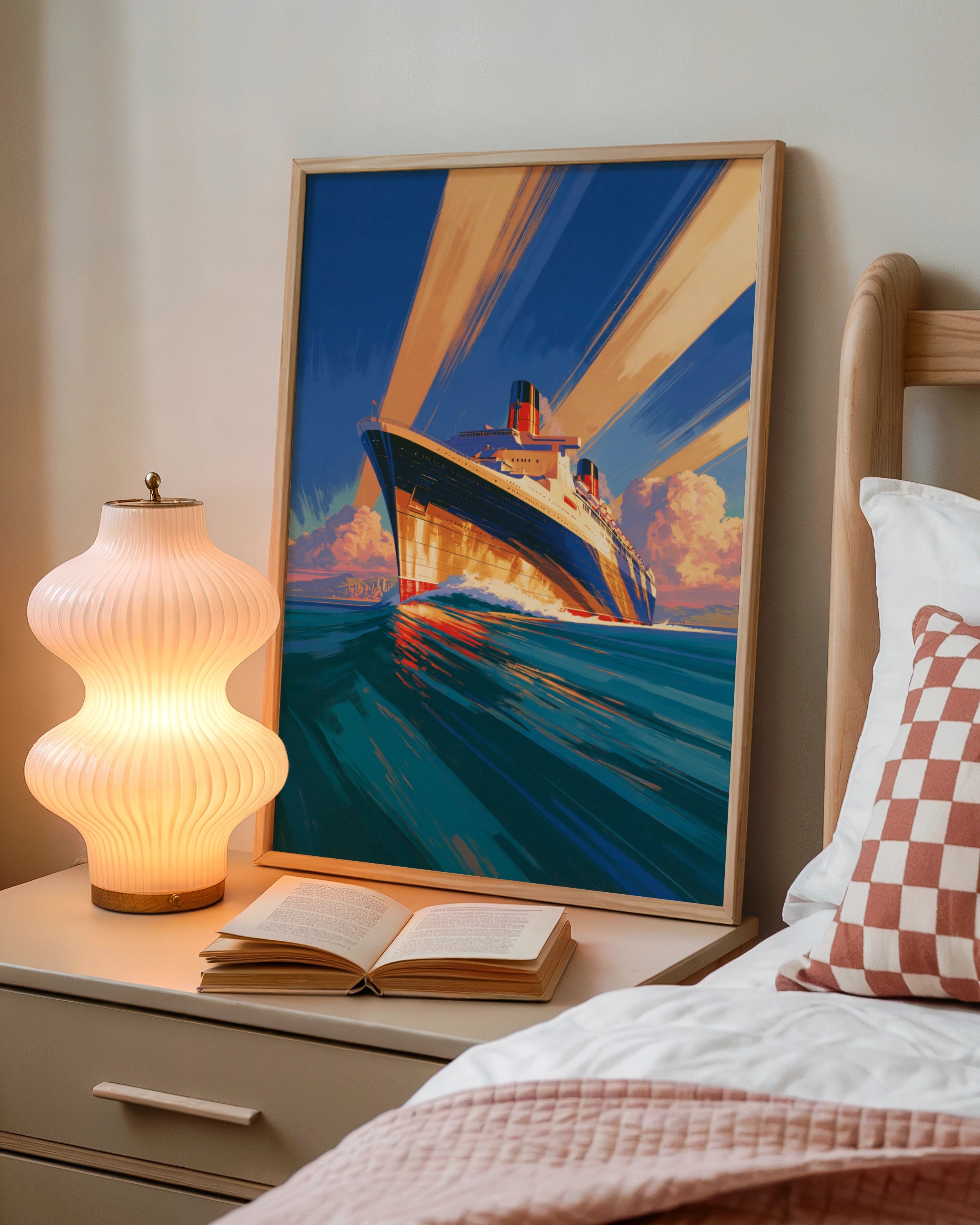 Ocean Liner Ship Poster, Vintage Art Deco Wall Art, Retro Nautical Print