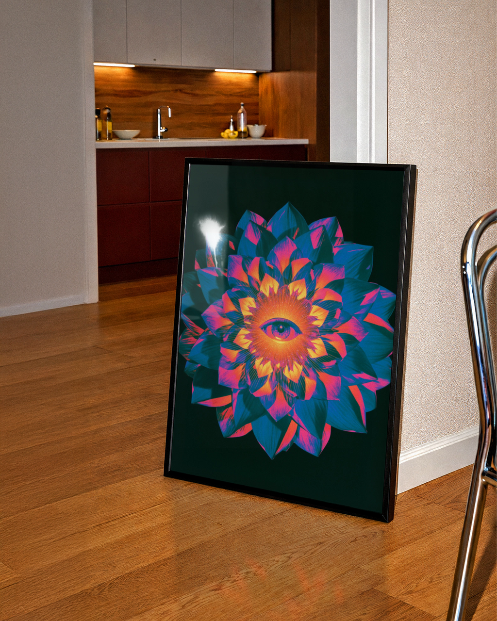 All Seeing Eye Spiritual Mandala Poster, Psychedelic Floral Wall Art