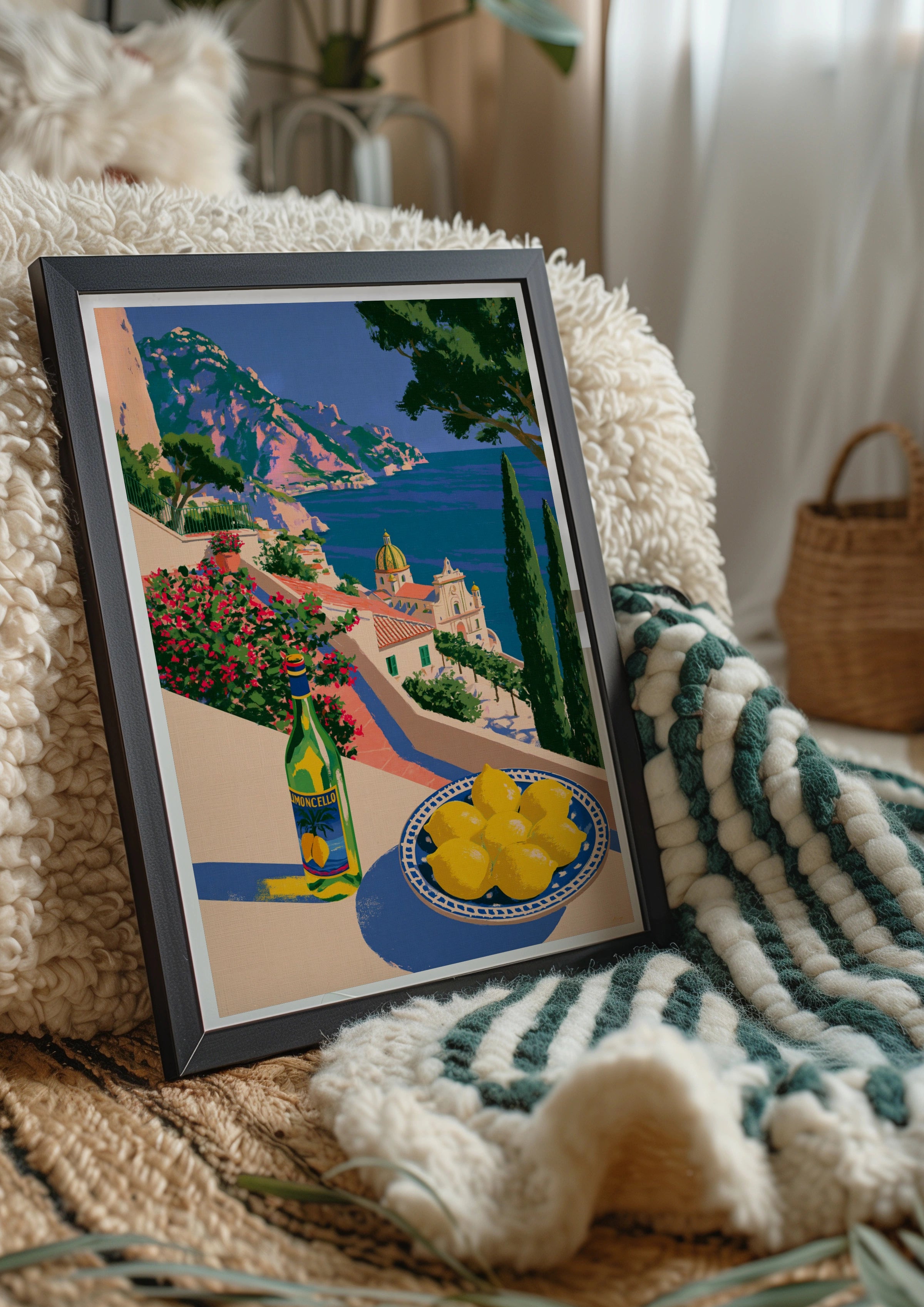 Limoncello Amalfi Coast Italy Poster, Lemon Mediterranean Sea Wall Art Print