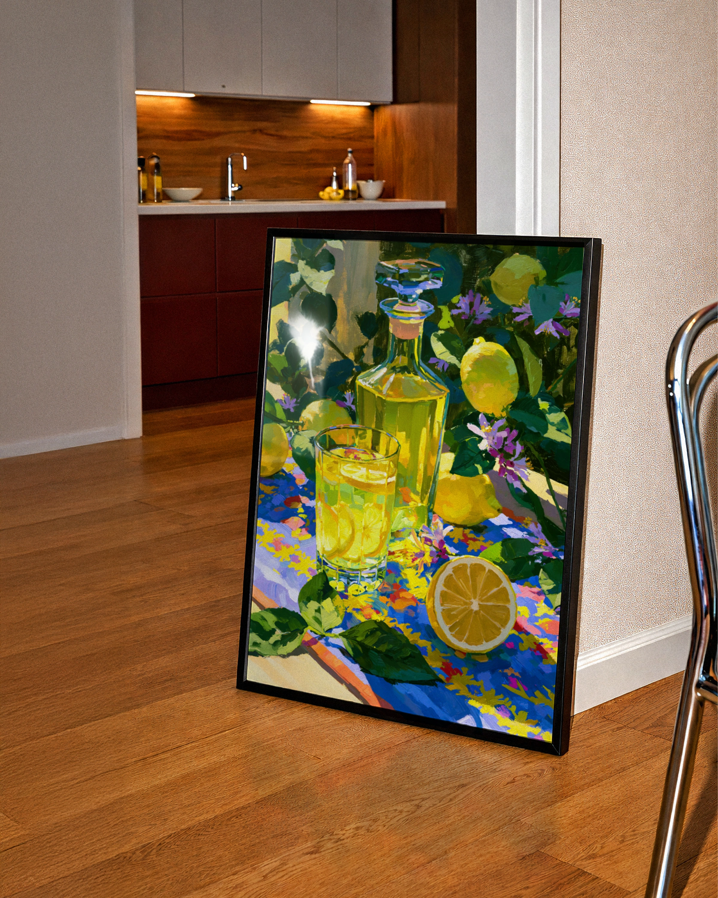 Limoncello Still Life Poster, Lemon Print, Italian Kitchen Wall Art
