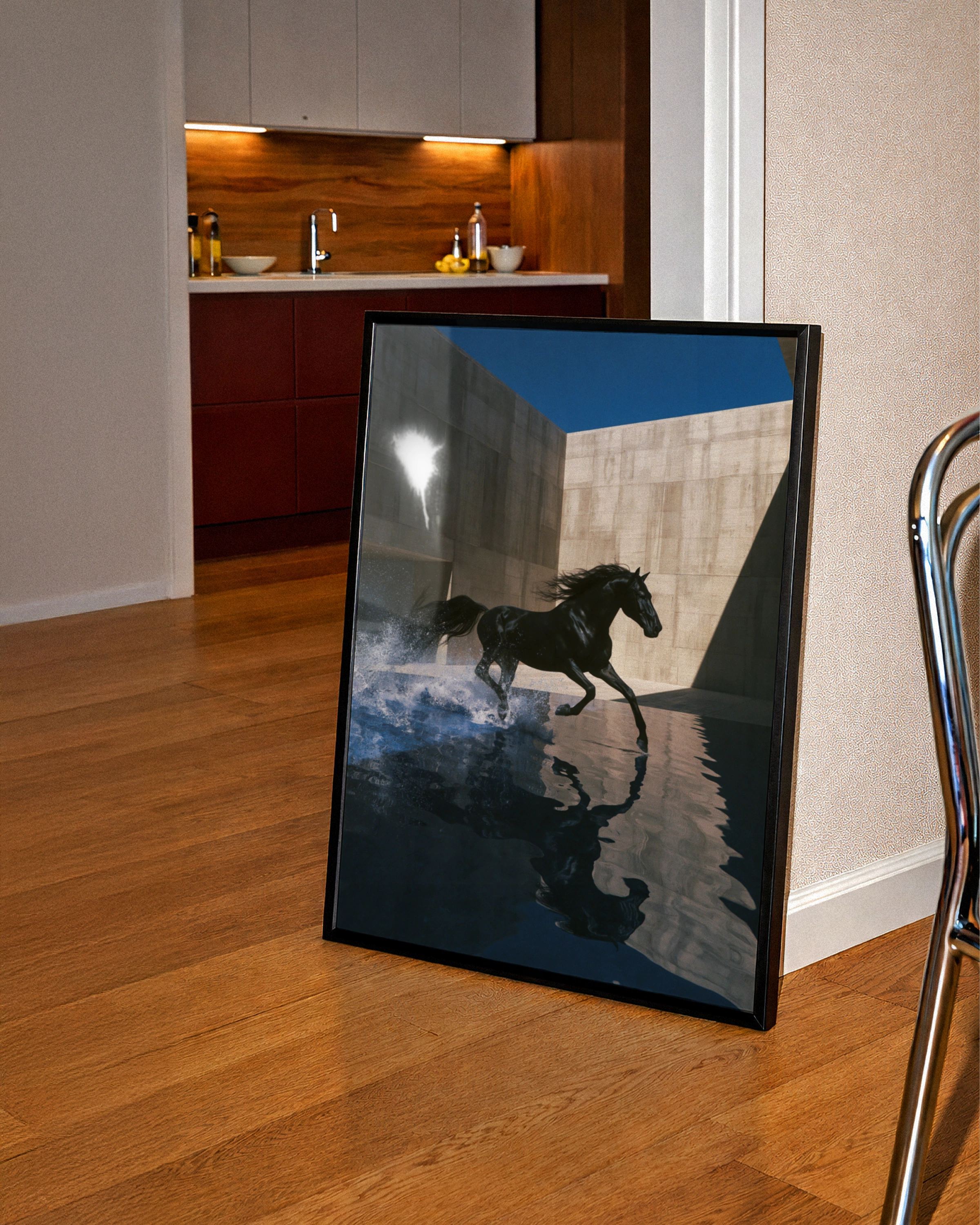 Black Horse Splash Water Poster, Running Stallion Wall Art, Modern Equine Print