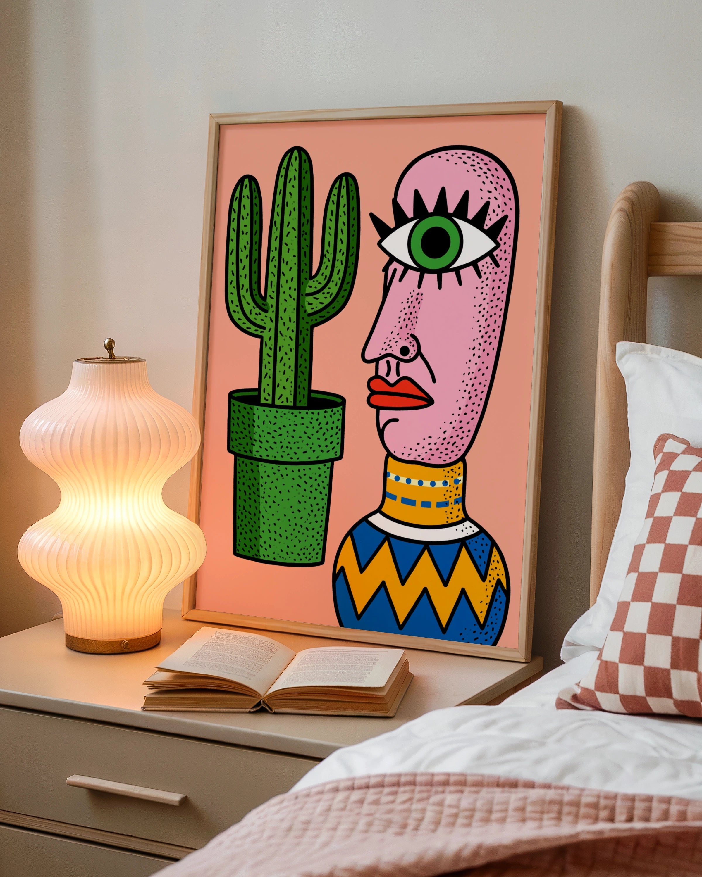Cyclops Cactus Vase Wall Art Poster, Bold Surreal Illustration Print