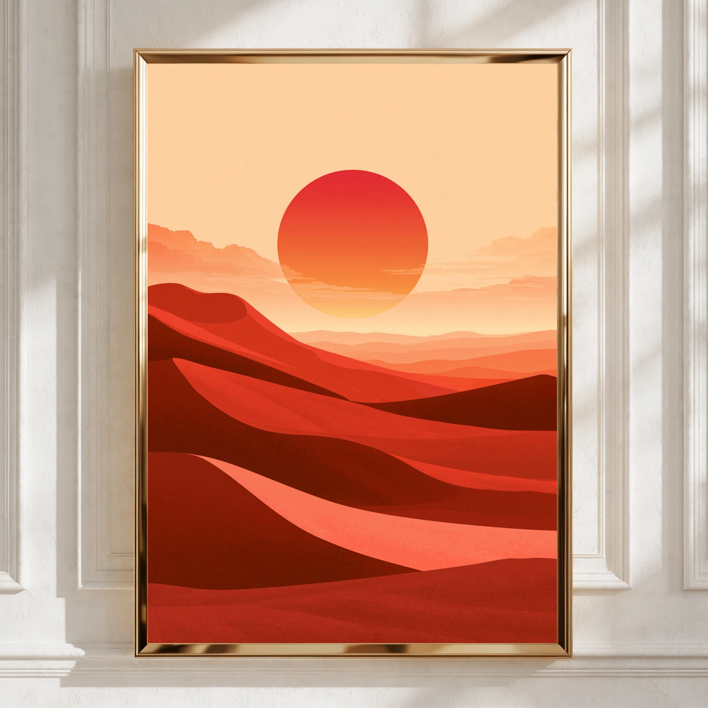 Desert Sun Minimalist Poster, Red Sand Dunes Wall Art, Boho Print