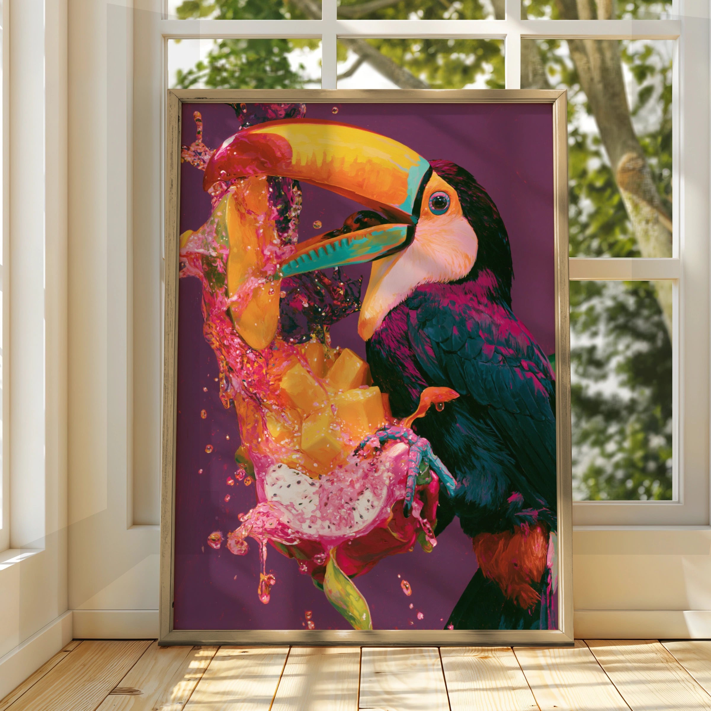 Toucan Tropical Fruit Splash Poster, Vibrant Bird Wall Art Print