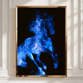 Blue Fire Horse Poster, Cosmic Stallion Wall Art, Dark Fantasy Print