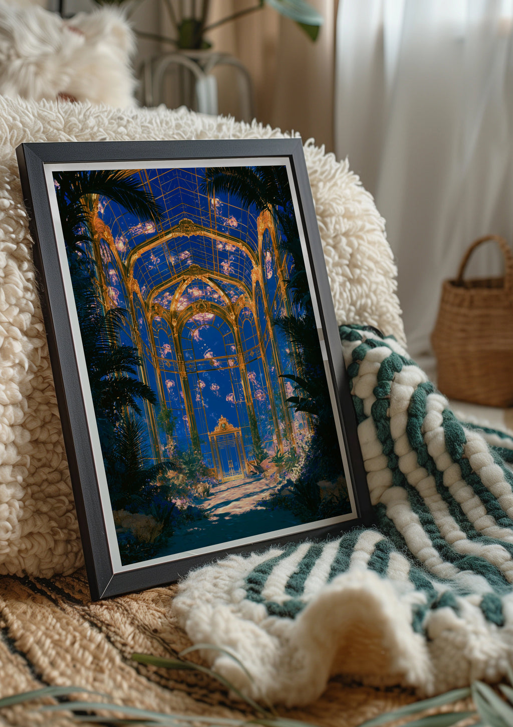Underwater Glass House Jellyfish Poster, Baroque Greenhouse Art Print, Fantasy Ocean
