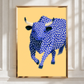 Blue Polka Dot Bull Poster, Bold Animal Wall Art, Quirky Modern Print