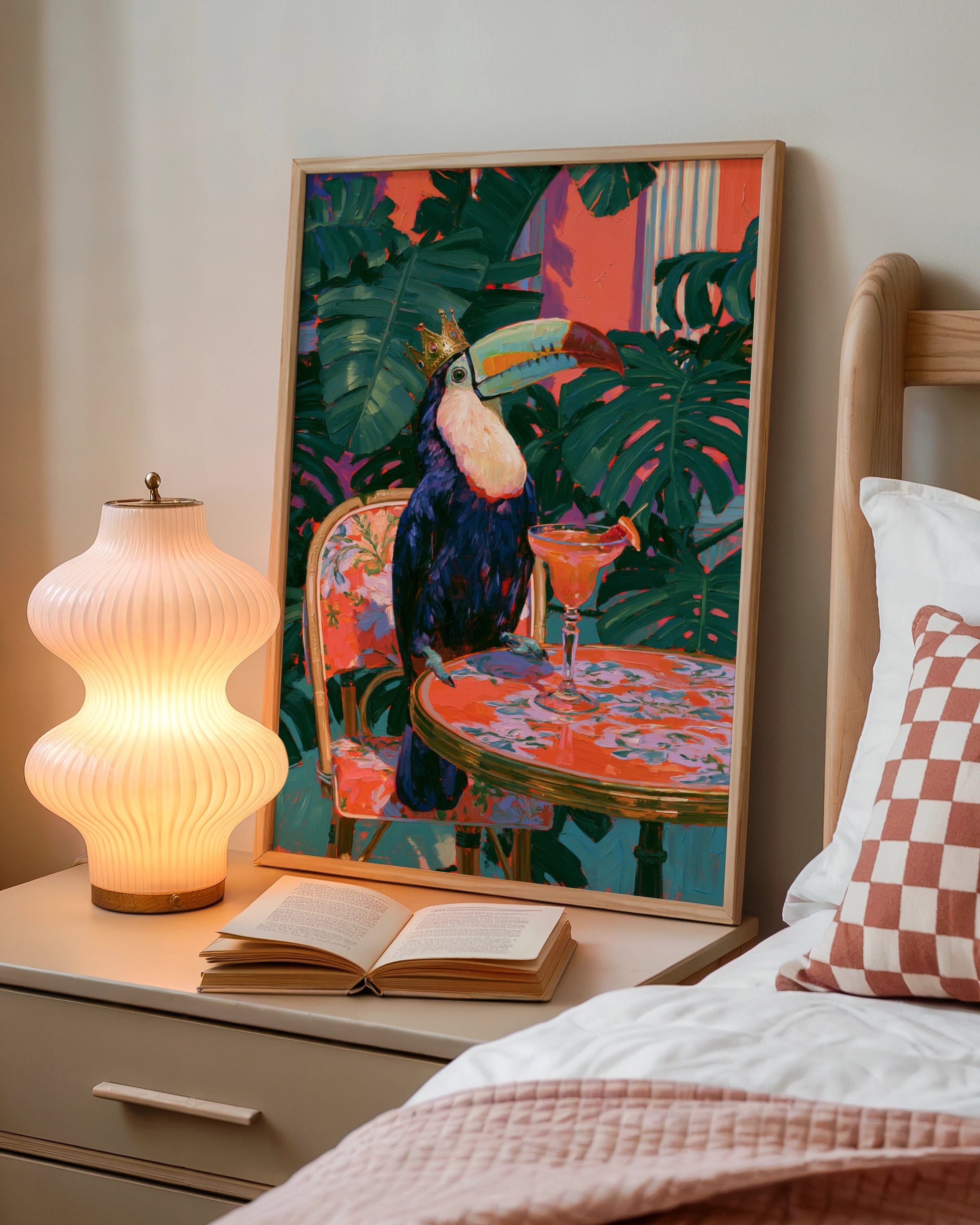 Crowned Toucan Cocktail Table Poster, Tropical Bird Art Print, Bold Maximalist