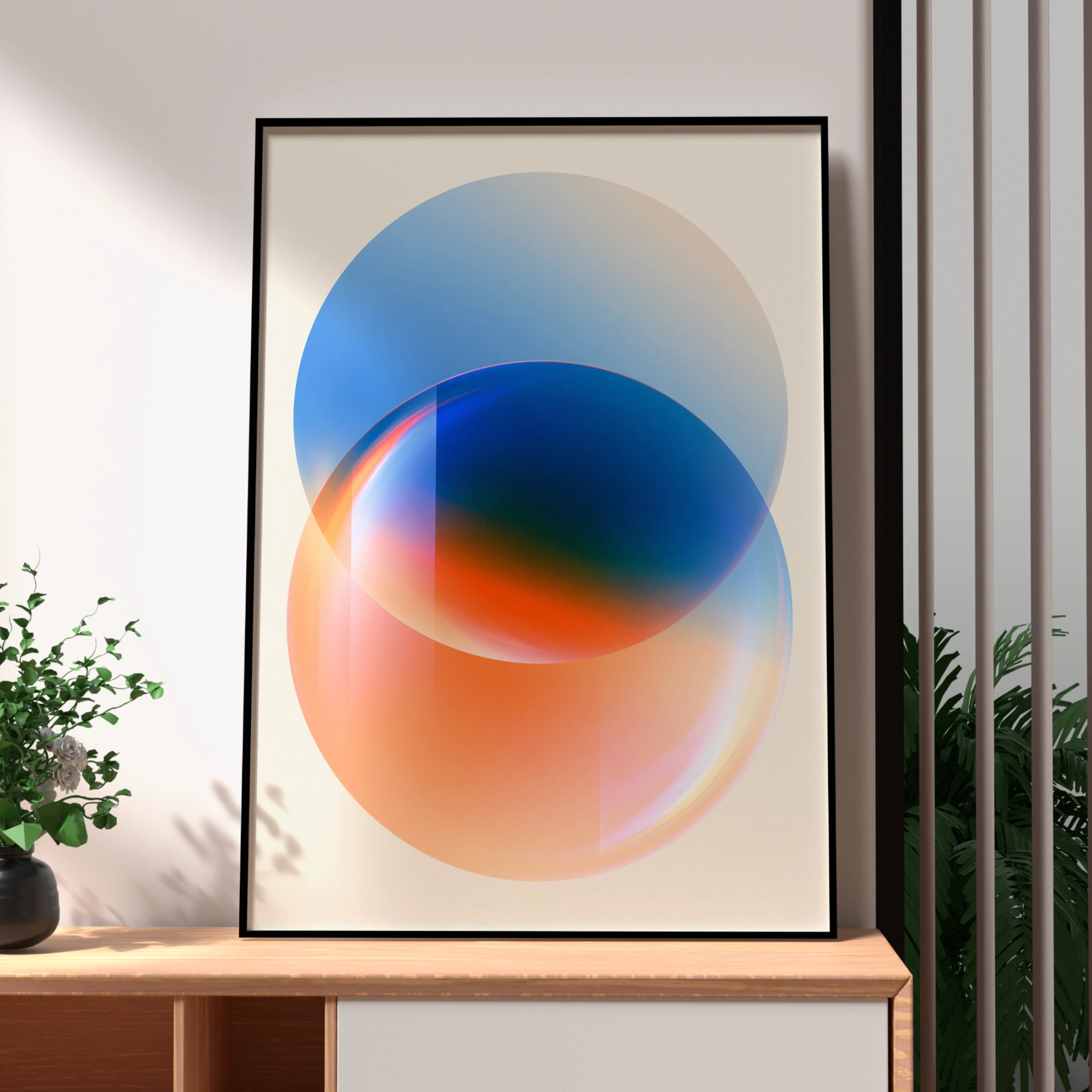 Abstract Geometric Circles Poster, Blue Red Gradient Wall Art, Modern Print