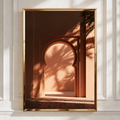 Moroccan Arch Palm Shadow Wall Art Poster, Terracotta Boho Print