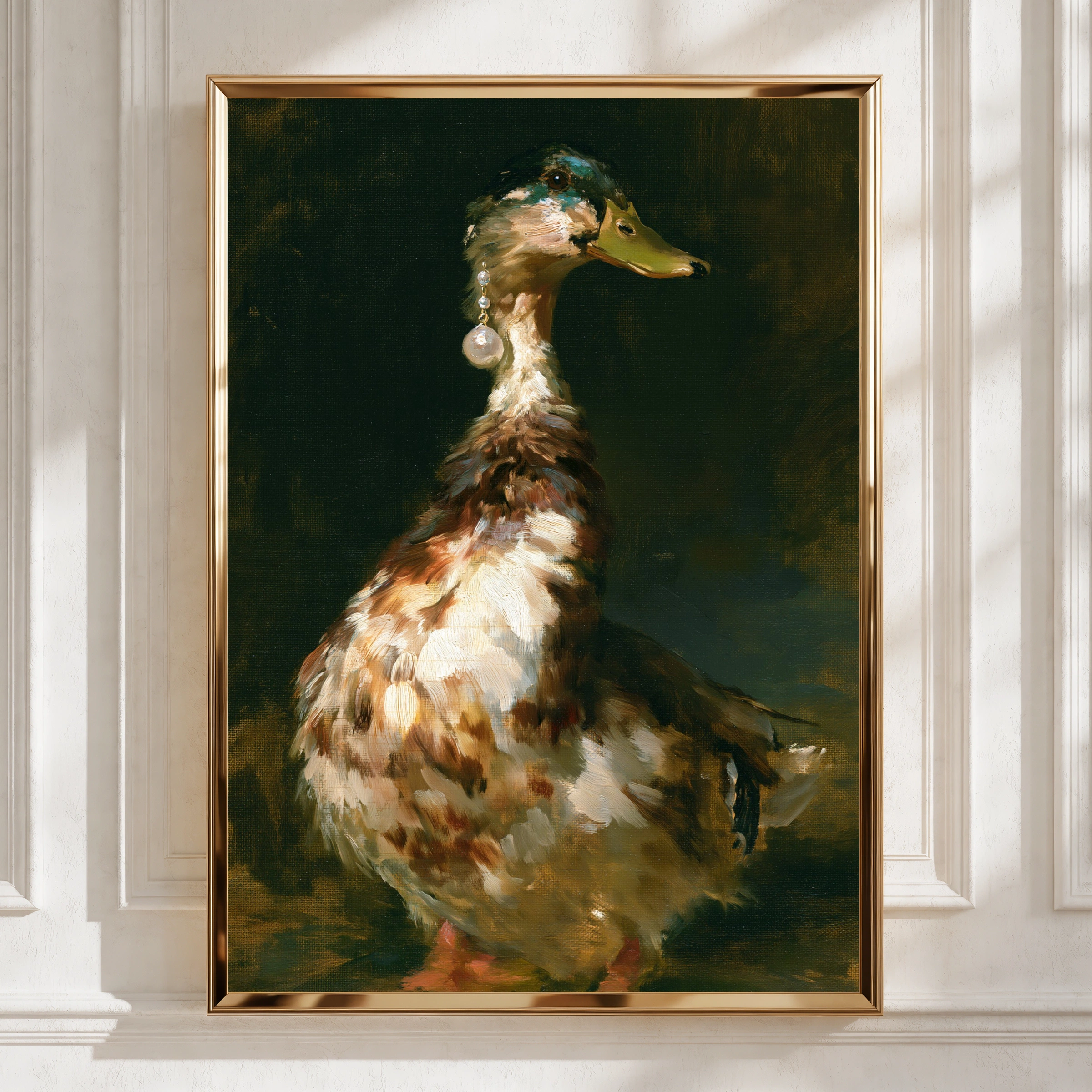 Duck with Pearl Earring Wall Art Poster, Funny Animal Portrait, Old Master Style