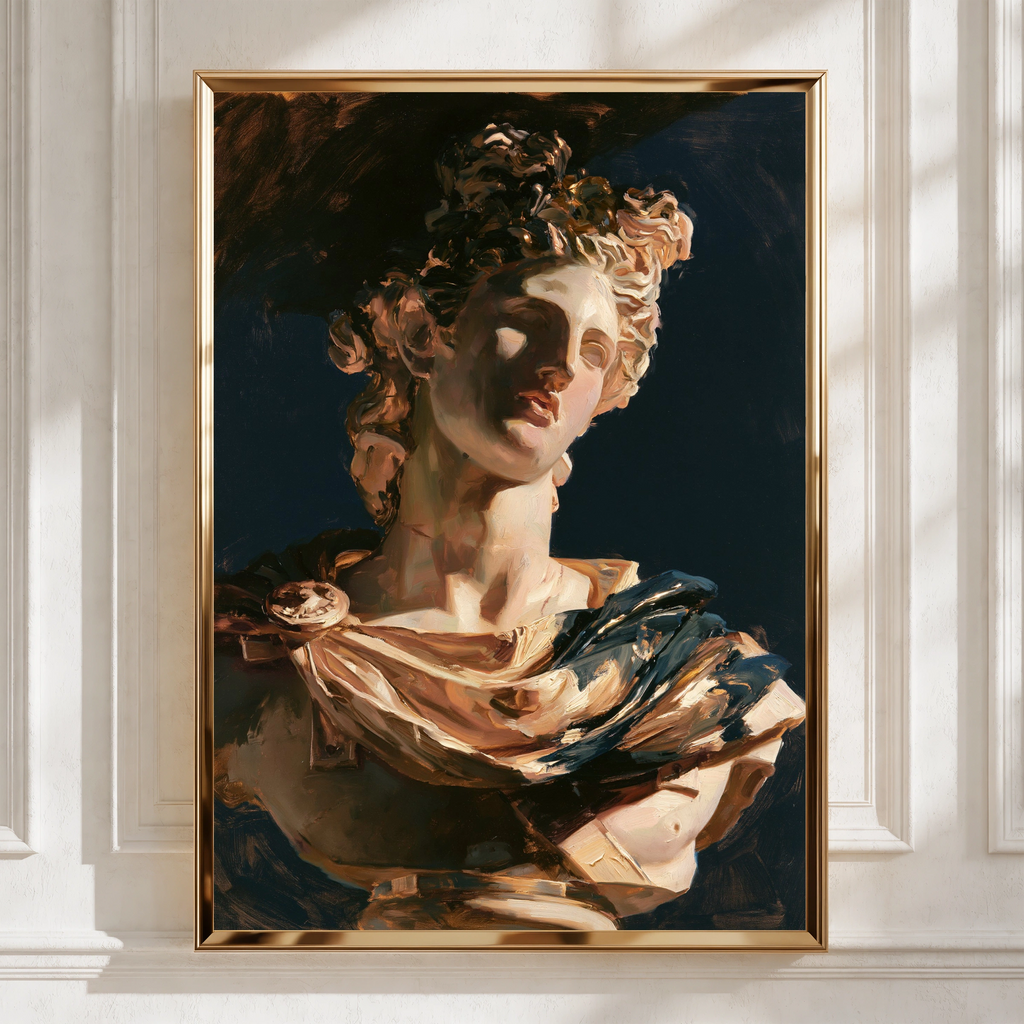 Classical Bust Statue Painting Poster, Dark Academia Wall Art, Baroque Style