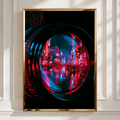 Tokyo Neon Night Camera Lens Poster, Cyberpunk Japan Street Art Print