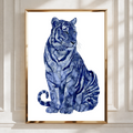 Blue Tiger Abstract Poster, Indigo Watercolour Big Cat Wall Art Print