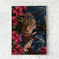 Jaguar Hibiscus Monstera Poster, Tropical Wildlife Wall Art Print