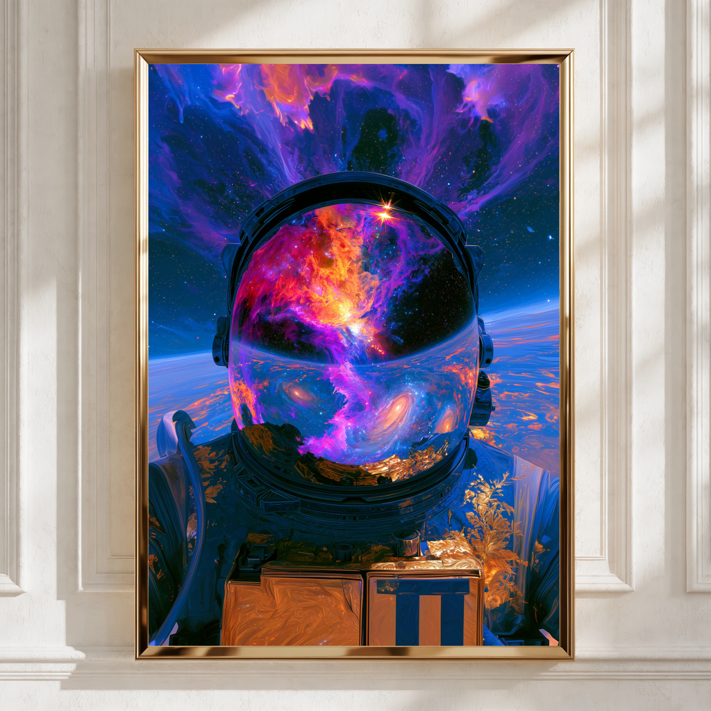 Astronaut Nebula Helmet Poster, Abstract Space Galaxy Wall Art Print