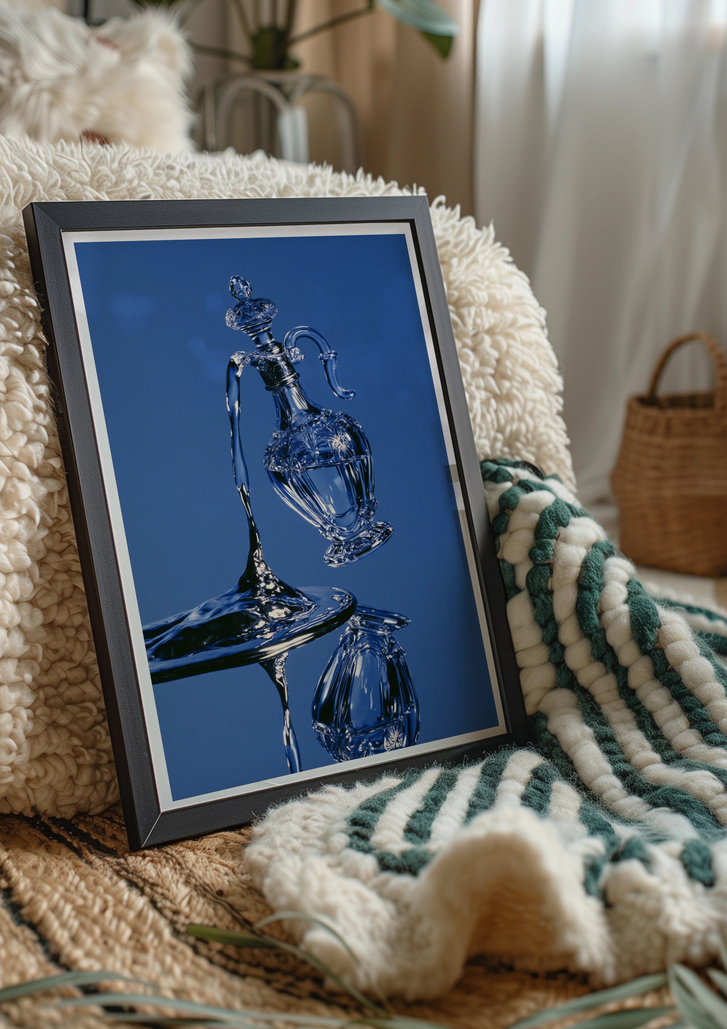 Crystal Perfume Bottle Mercury Abstract Poster, Blue Glass Art Print