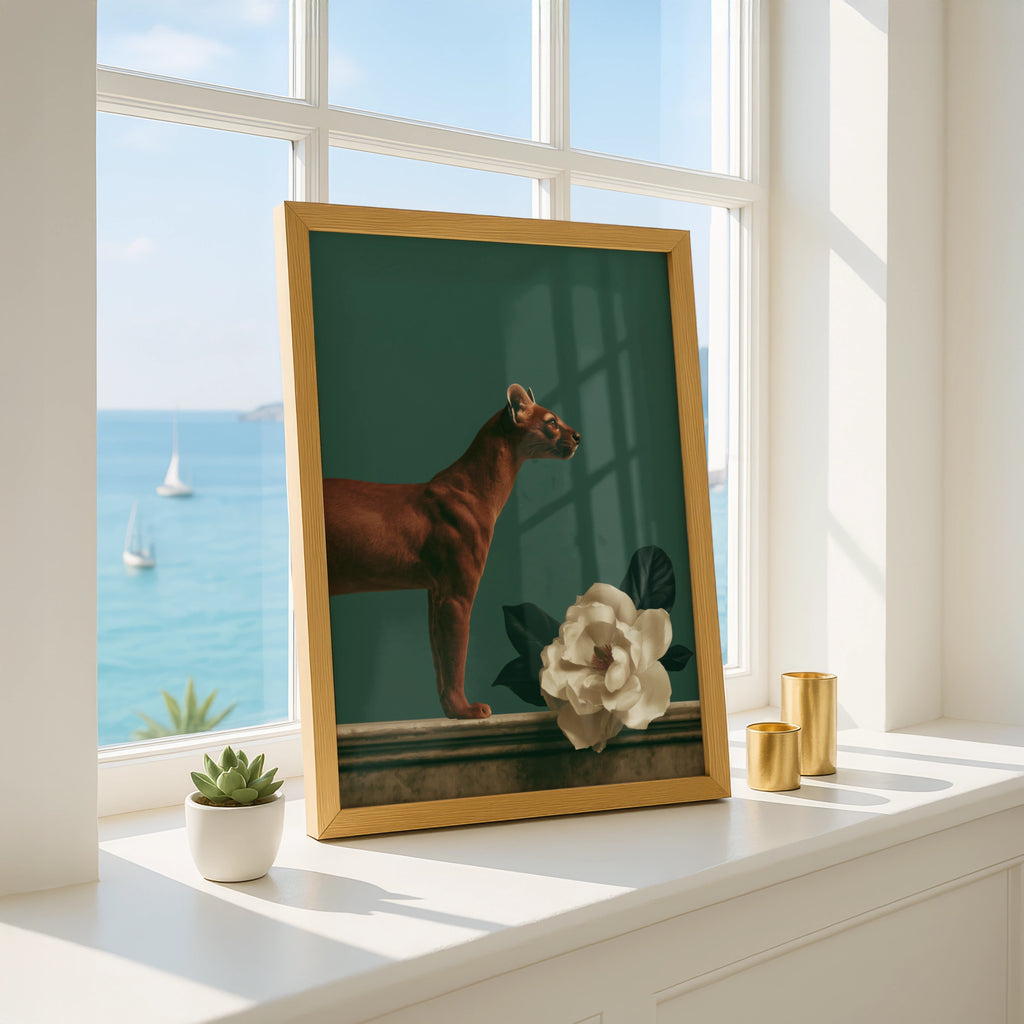Fossa & Magnolia Poster, Dark Green Animal Wall Art, Botanical Print