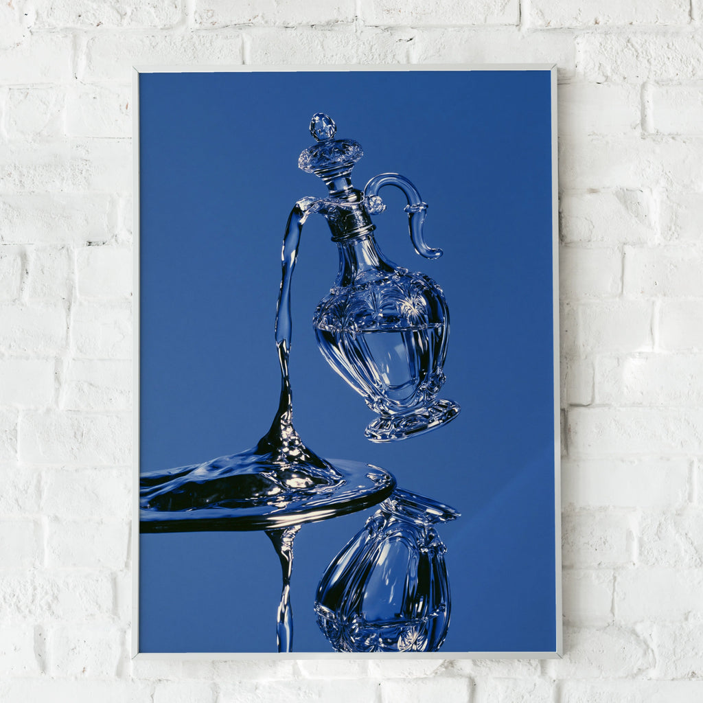 Crystal Perfume Bottle Mercury Abstract Poster, Blue Glass Art Print