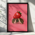 Hedgehogs Carrying Strawberry Poster, Cute Animal Wall Art, Pink Illustrated Print
