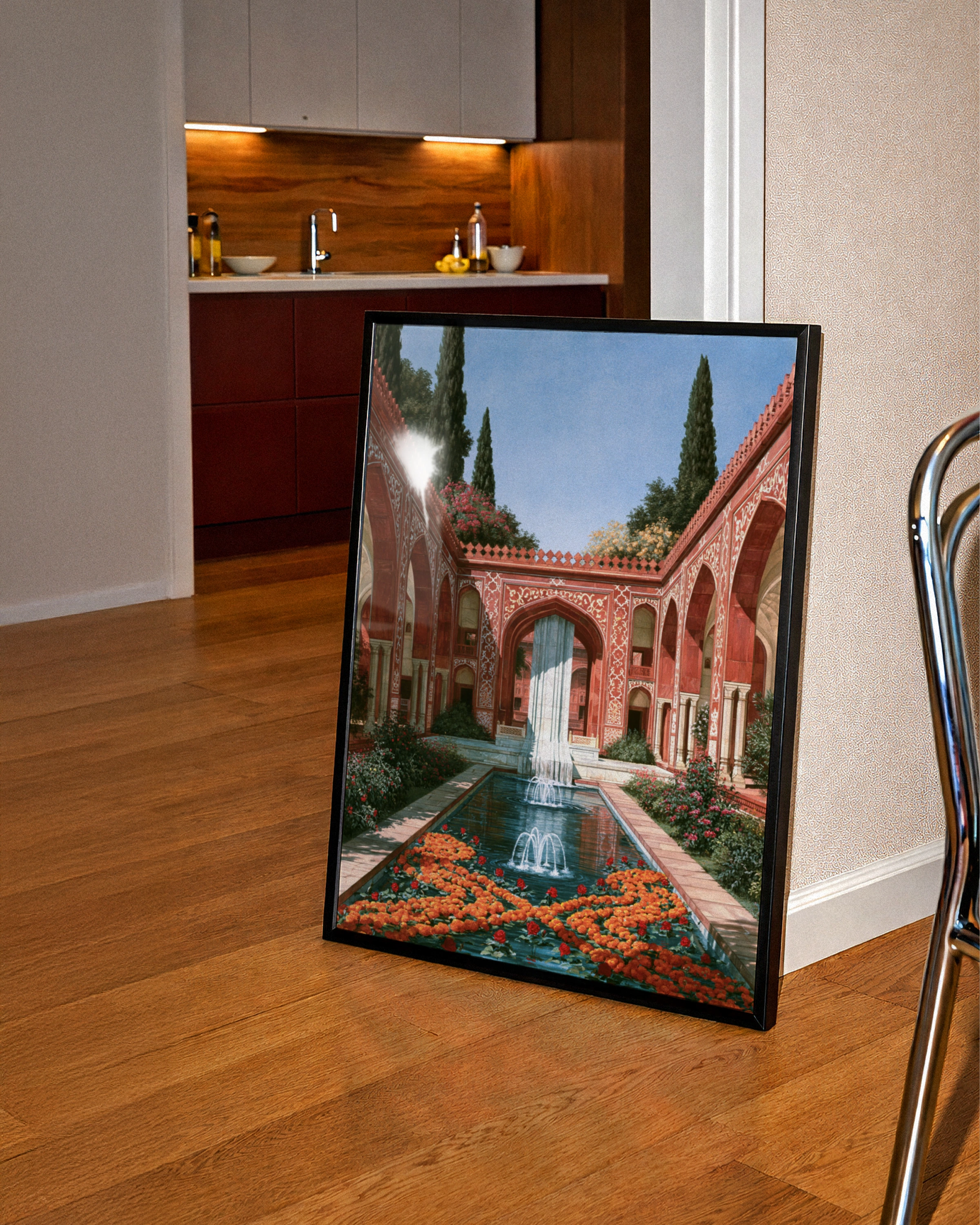 Royal Indian Courtyard Fountain Garden Poster, Mughal Architecture Art Print