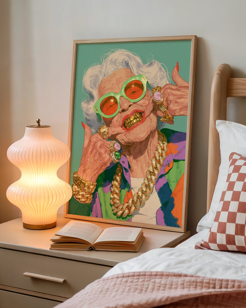 Grandma Grills Poster, Funny Old Lady Gold Teeth, Bold Pop Art Print