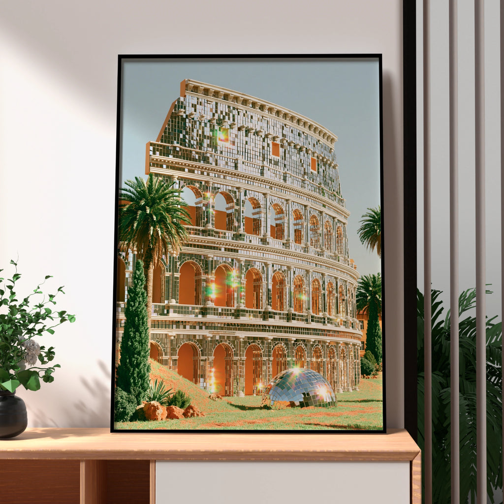 Colosseum Mirror Poster, Rome Wall Art, Surreal Architecture Print, Modern Glam