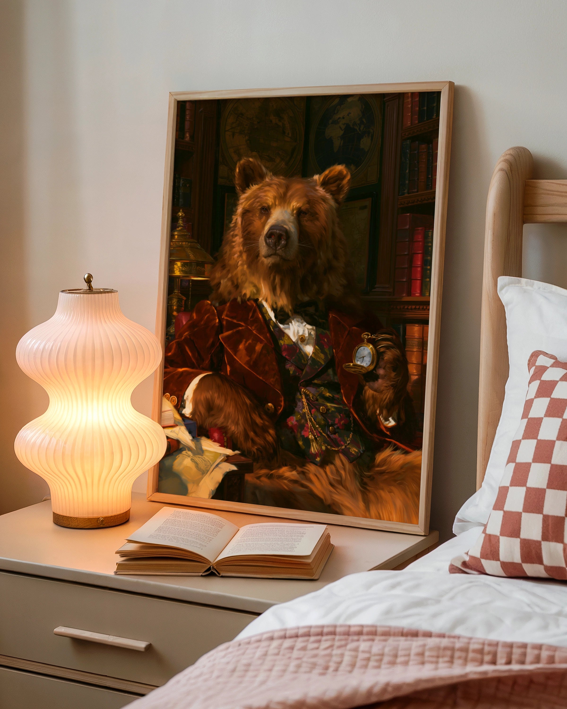 Smart Bear Portrait Poster, Victorian Gentleman Library, Regal Animal Art Print