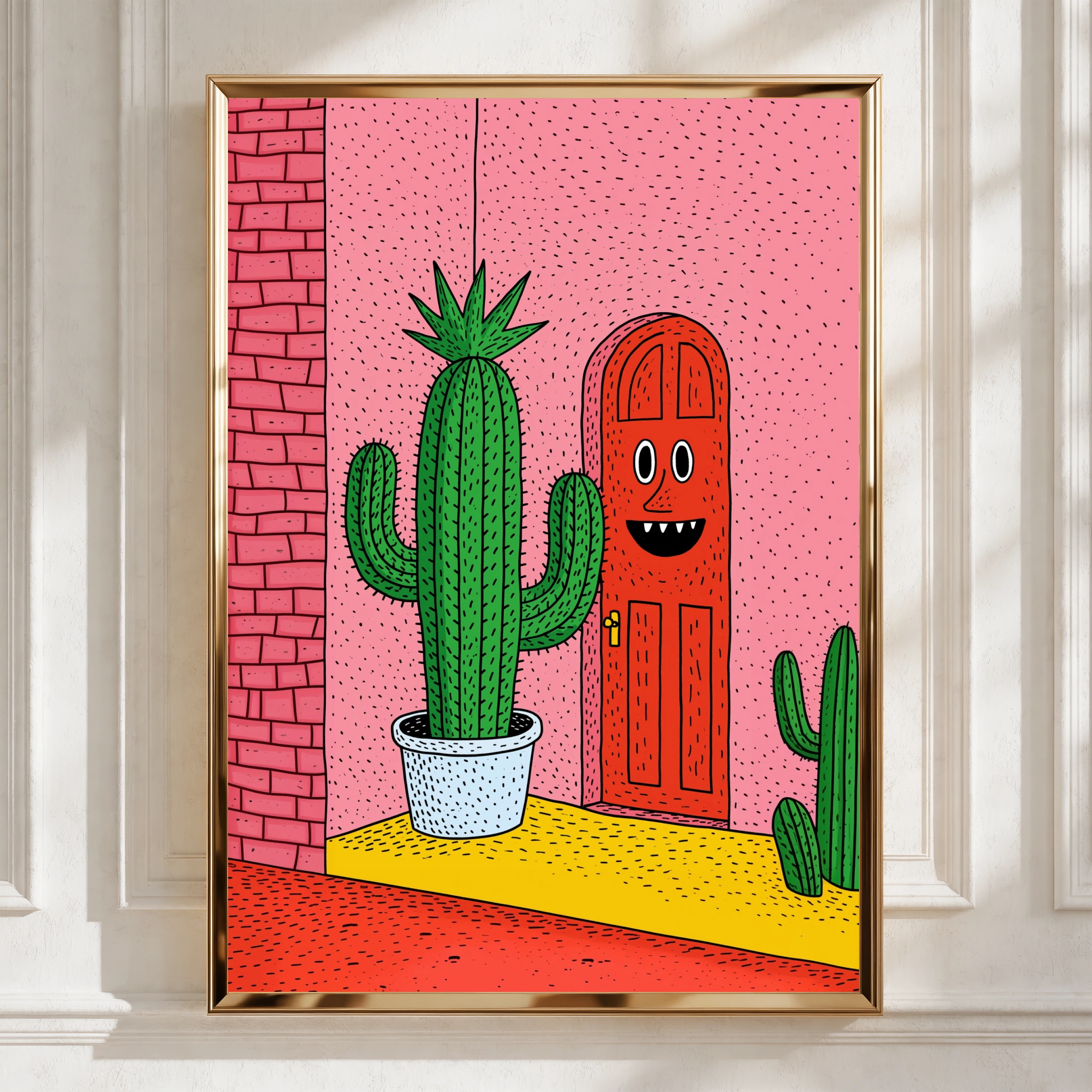 Cactus Door Art Print, Quirky Illustrated Poster, Bold Colourful Wall Art