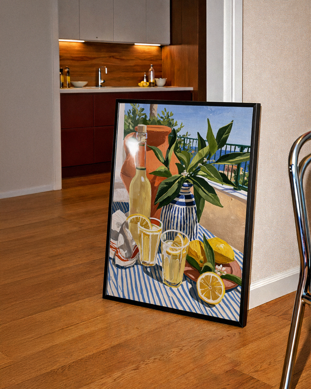 Limoncello Terrace Italy Still Life Poster, Mediterranean Wall Art Print