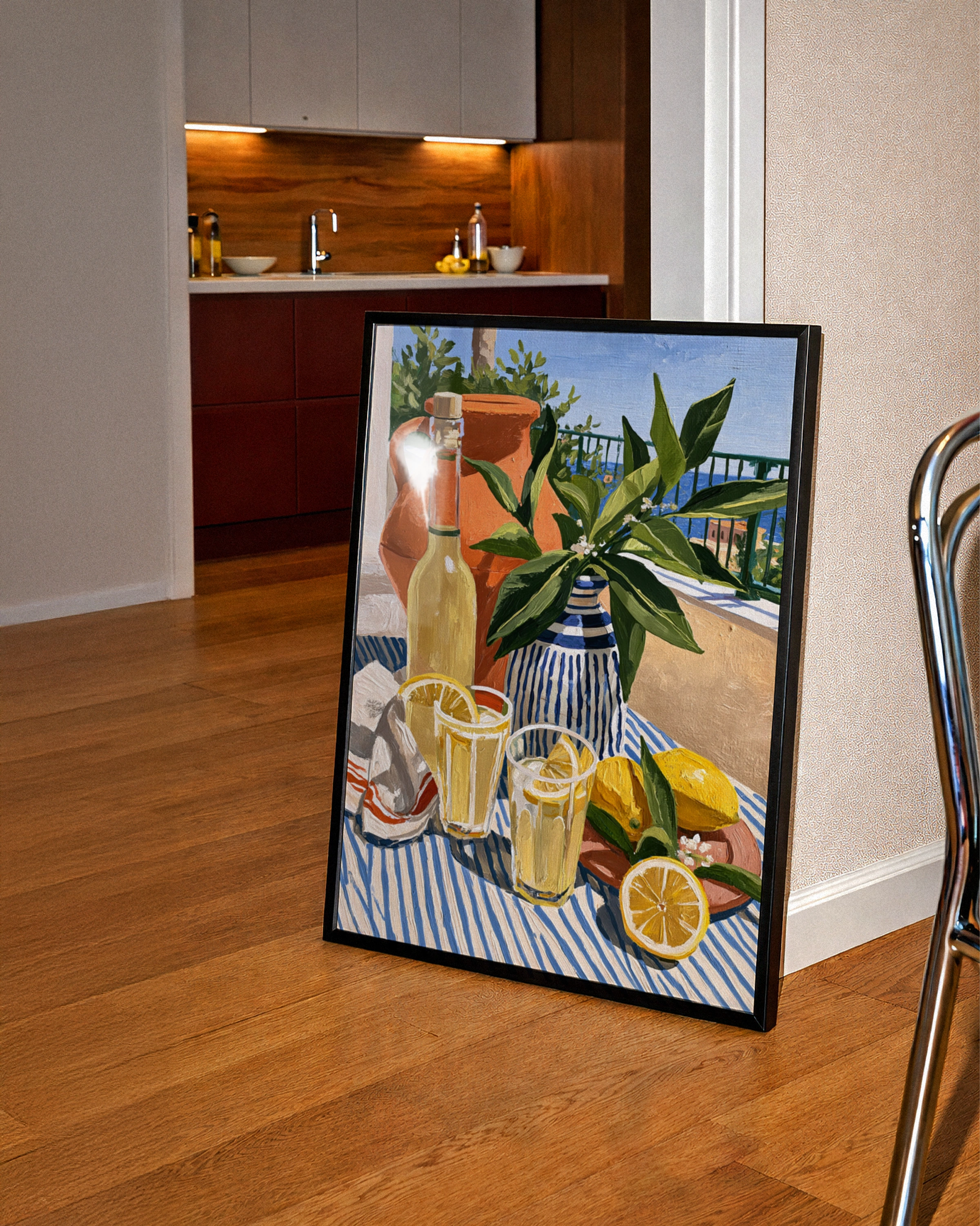 Limoncello Terrace Italy Still Life Poster, Mediterranean Wall Art Print